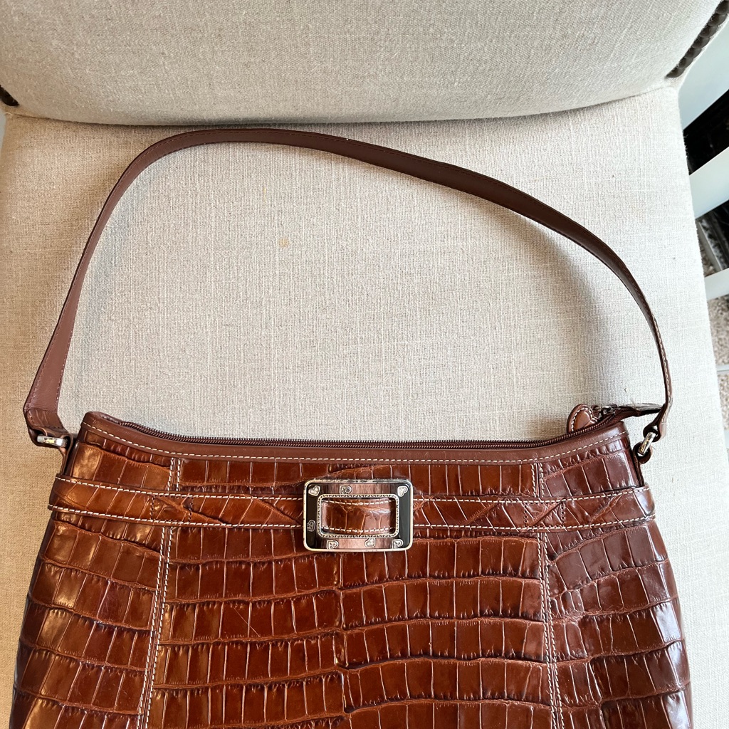 Brighton Crocodile Pattern Leather ShoulderTotePurseBagBrown